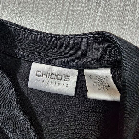 Chico’s Travelers Size 1 Black Collared Keyhole Top Slinkey - Picture 4 of 9